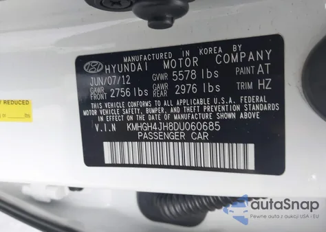 2013 Hyundai Equus Signature z USA, uszkodzony, nr VIN KMHGH4JH8DU060685